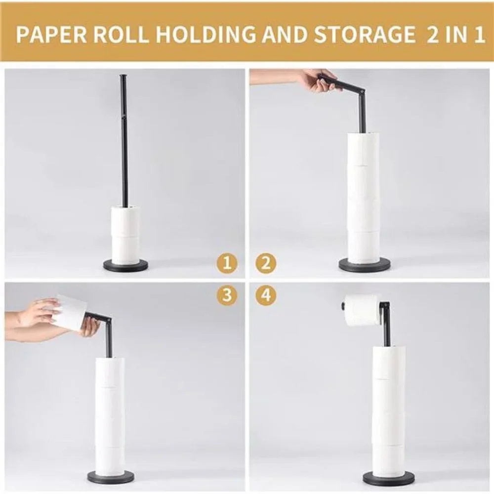 Free Standing Toilet Paper Holder Stand, Matte Black Stainless Steel